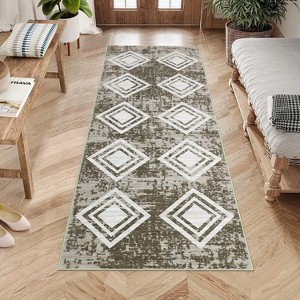 Acekool Washable Geometric Area Rug, Soft Low Pile, Foldable, Non Slip, Entryway Bedroom Living Room, Black Gray Blue Brown Multiple Sizes - 1 of 4