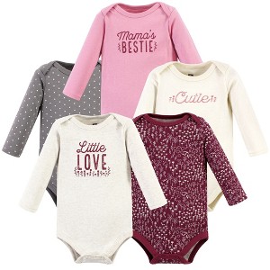 Hudson Baby Infant Girl Cotton Long-Sleeve Bodysuits, Little Love Flowers 5-Pack - 1 of 4