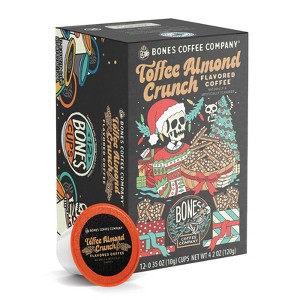 Bones Coffee Company Toffee Almond Crunch, Toffee Almond Flavor 12ct Single-Serve Bones Cups Coffee Pods Compatible with Keurig Coffee Maker - 1 of 2