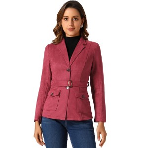 INSPIRE CHIC Women's Faux Suede Belted Lapel Single Breasted Work Outwear Blazer - 1 of 4