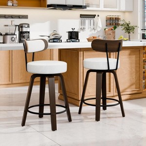 DYHOME 26" Swivel Counter Height Bar Stools with Wood Back and Faux Leather Seat, Set of 2 - 1 of 4