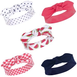 Hudson Baby Infant Girl Cotton Headbands 5pk, Watermelon, 0-24 Months - 1 of 1