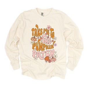 Simply Sage Market Women's Take Me To The Pumpkin Patch Flowers Long Sleeve Garment Dyed Tee - 1 of 4