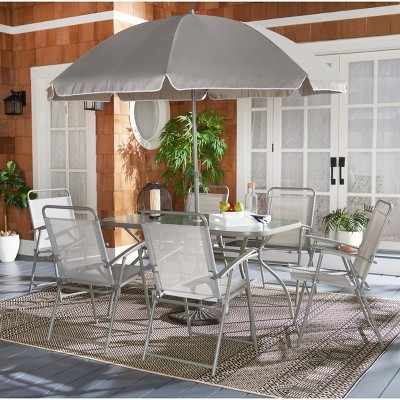 Laurenti 6-Person Grey Glass-Top Outdoor Dining Set with Umbrella