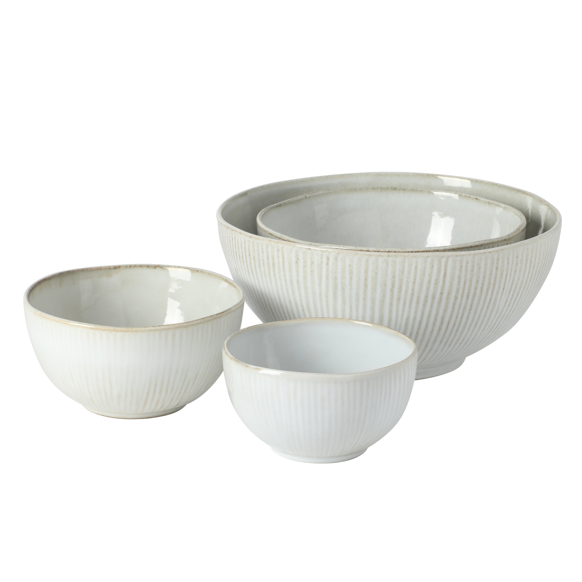 Gibson Elite Sandy Pines 4 Piece Nesting Bowl Set, 4”, 5.5”, 7” & 9” Round Stoneware Bowls, Reactive Glaze Finish, Mixing Serving Bowls -Taupe