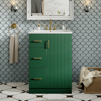Modern Bathroom Vanity with Ceramic Sink, 2 Drawers and Adjustable Shelf, Compact Storage Cabinet for Small Bathrooms-The Pop Home