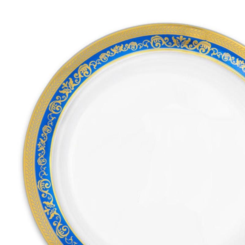 Smarty Had A Party 10.25" White with Blue and Gold Royal Rim Plastic Dinner Plates (120 Plates), 2 of 4