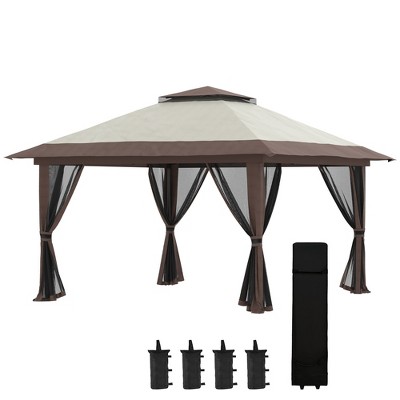 Outsunny 13' x 13' Pop Up Canopy, Gazebo Tent with Netting, Weight Bags, Adjustable Height & Wheeled Carry Bag