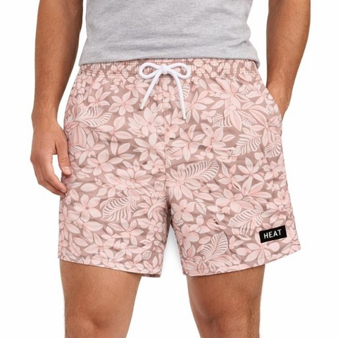 HEAT Swimwear Mens Tie Front Board Short Swim Trunks, Floral Beige, XX-Large