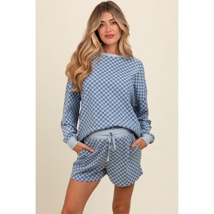Pinkblush Blue Checkered Plaid Pullover Shorts Maternity Set - 1 of 4