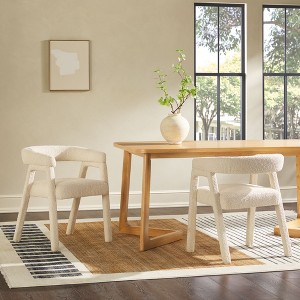 Saracina Home Set of 2 Modern Boucle Solid Wood Rounded Back Dining Chair - 1 of 4