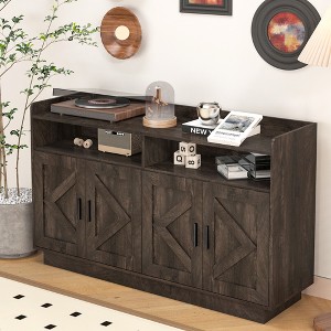 TiramisuBest Modern Farmhouse Storage Cabinet with Adjustable Shelves & Carved Door Panels,Rustic Solid Wood Sideboard for Dining Room,Living Room - 1 of 4