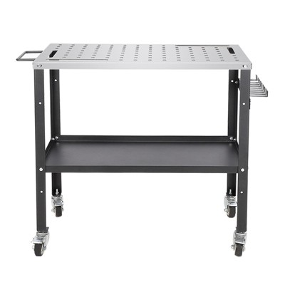 Welding Table with Braking Lockable Casters 1200lbs Load Capacity Workbench, Double-Layer Storage Board and 5/8-Inch Fixture Holes Steel Welding Cart