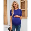 Maternity Tops Women's Casual Ribbed Round Neck Puff Short Sleeve Ruched Side Tunic Blouses Shirts Pregnancy Clothes - 3 of 4