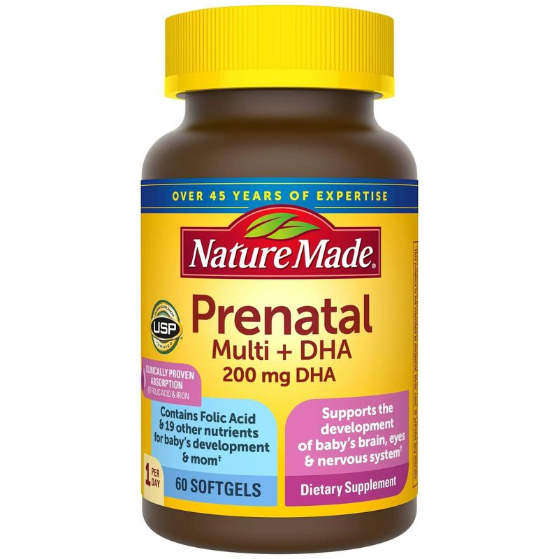 Nature Made Prenatal with Folic Acid + DHA, Prenatal Vitamin and Mineral Supplement Softgels, 3 of 13