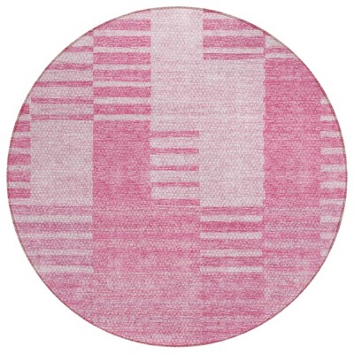 Pink And Blush Striped Washable Indoor Outdoor Area Rug