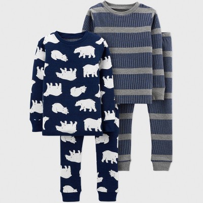 Baby Boys' 4pc Polar Bear Striped Pajama Set - Just One You® made by carter's White 12M