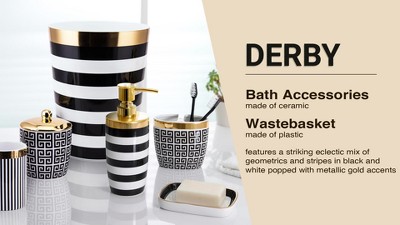 Black and White Striped Ceramic Lotion Pump with Gold Accents