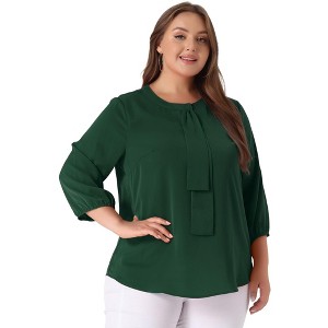 Agnes Orinda Women's Plus Size Stylish Tie Neck 3/4 Ruffle Sleeves Work Office Blouses - 1 of 4