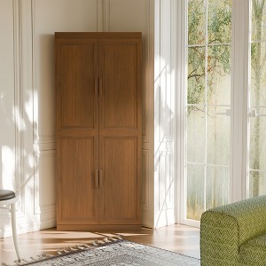 Spassway Walnut 2-Piece Tall Wood Storage Cabinet Modular Pantry Cabinet with 4 Adjustable Shelves 4 Doors Freestanding Organizer for Living Room - 1 of 4