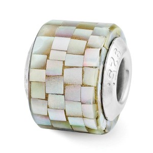 Black Bow Jewelry Gray Mother of Pearl Mosaic Glass & Sterling Silver Bead Charm - 1 of 3