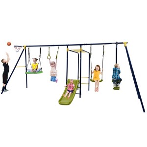 Infans 660 lbs Kids Metal Swing Set for Backyard 7-in-1 Multifunctional Swing Set - 1 of 4