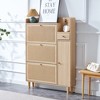 Shoe Rack Cabinet, Shoe Cabinet With 3 Rattan Flip Drawers, 1 Door And 1 Storage Drawer, Shoe Organizer With 2 Hanging Hooks - 2 of 4