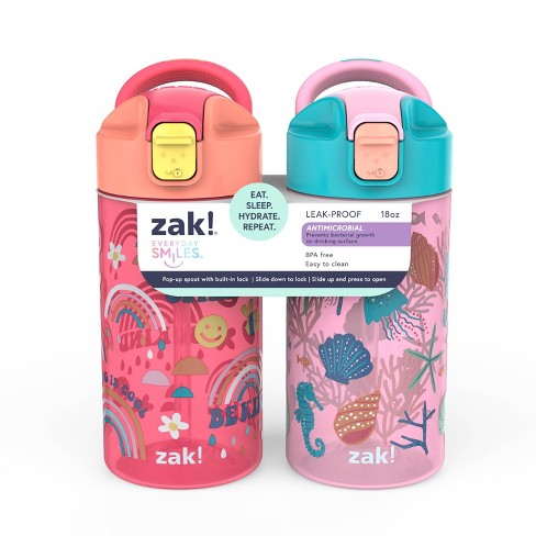 Zak Designs 17.5-oz. Tritan Water Bottle 3-Pack Set Reuseable Plastic with One-Touch Lid, Silicone Spout with Cover (Boy)