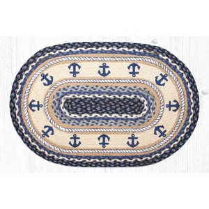 Earth Rugs Oval Patch Tread – Nautical Anchor Design in Braided Jute, 20"x30" Coastal Entryway Accent Rug - 1 of 3
