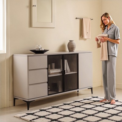 Luck Live 62.99" Modern Style Storage Cabinet with Three Doors and Three Drawers in Off-white