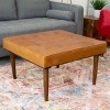 Mark Mid-Century Tufted Square Genuine Leather Upholstered Ottoman In Tan - 2 of 4