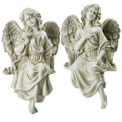 Northlight Set of 2 Sitting Angel Outdoor Patio Garden Statues 14" - Gray