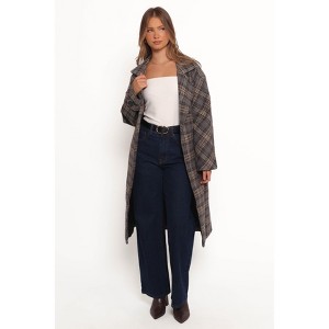 Petal and Pup Torie Waist Tie Long Coat - Grey Check - 1 of 4