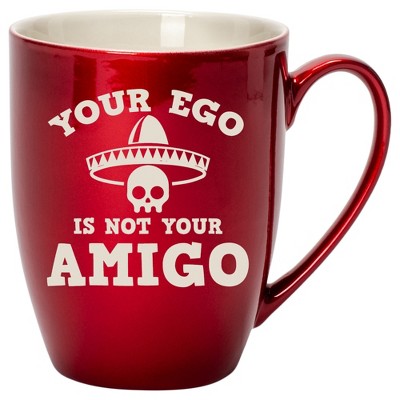 100 North Skull Sombrero 10 Ounce Cardinal Red Metallic Finish, Comfortably Fits Your Hands, New Bone China Coffee Tea Cup Mug, Your Ego Is Not Your