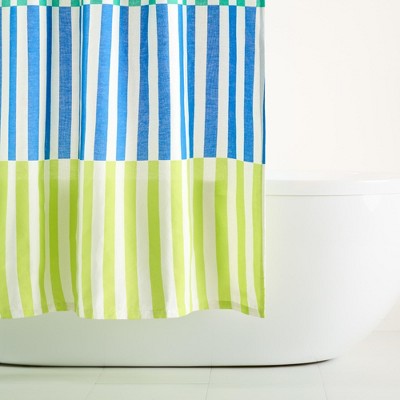 Adeline 72" x 70" Multicolor Cotton-Rich Geometric Shower Curtain