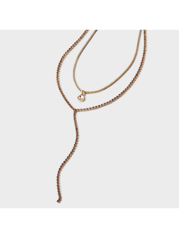 Rhinestone Chain Y-Necklace — Gold