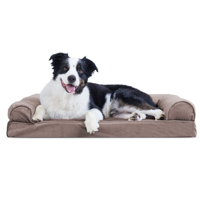 FurHaven Faux Fur & Velvet Cooling Gel Top Sofa Dog Bed, 1 of 4