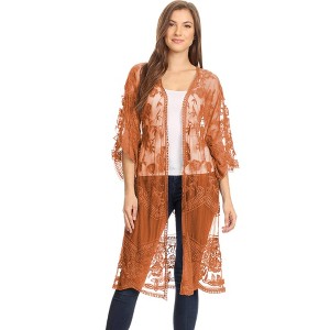 Anna-Kaci Women's Embroidered Floral Butterfly Crochet Drop Shoulder Cardigan - 1 of 4