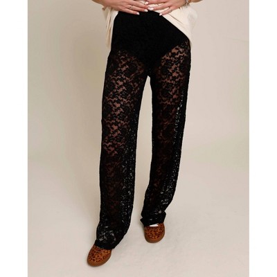 Women's Sheer Lace Wide Leg Pants - Mimosa