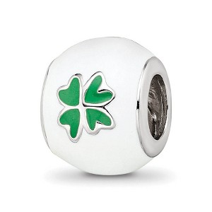 Black Bow Jewelry Sterling Silver, White & Green Enamel Four Leaf Clover Bead Charm - 1 of 4