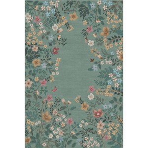 Modern Floral Area Rug Machine Washable Low Pile Stain Non Slip Farmhouse Aesthetic Printed Floor Rug for Living Room Bedroom Kitchen Bathroom - 1 of 1
