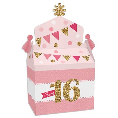 Big Dot of Happiness Sweet 16 - Treat Box Party Favors - 16th Birthday Party Goodie Gable Boxes - Set of 12