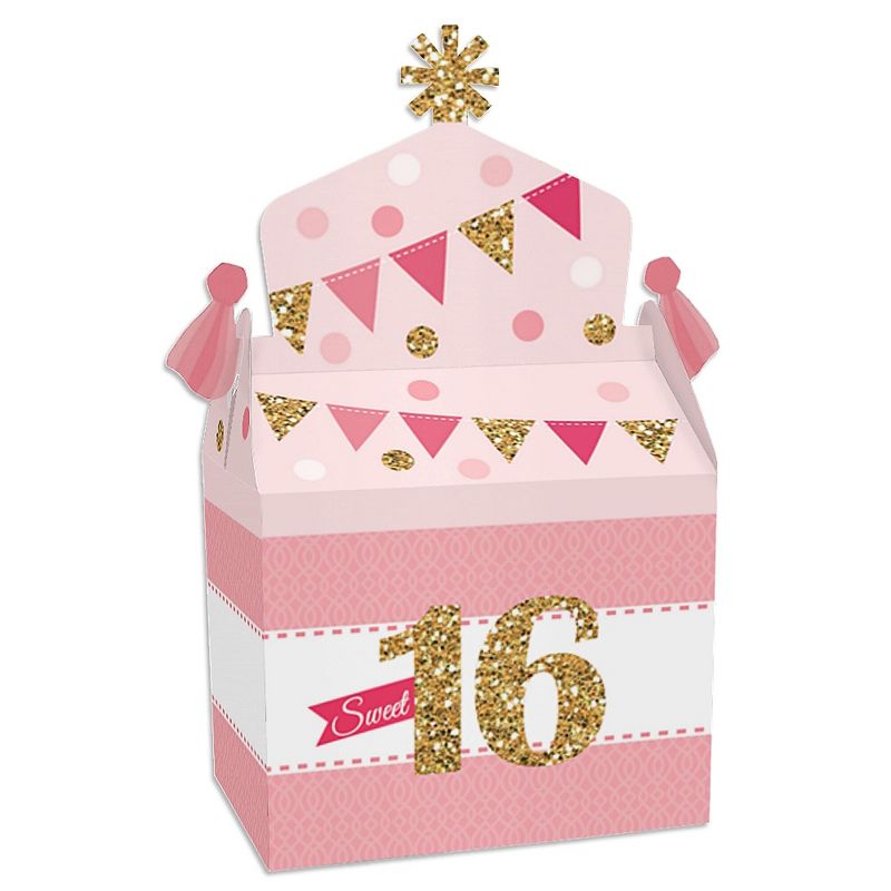 Big Dot of Happiness Sweet 16 - Treat Box Party Favors - 16th Birthday Party Goodie Gable Boxes - Set of 12, 1 of 9