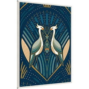 Kate & Laurel All Things Decor 28"x38" Sylvie Art Deco Herons Blue Framed Canvas by Carey Copeland Beaded White - 1 of 4