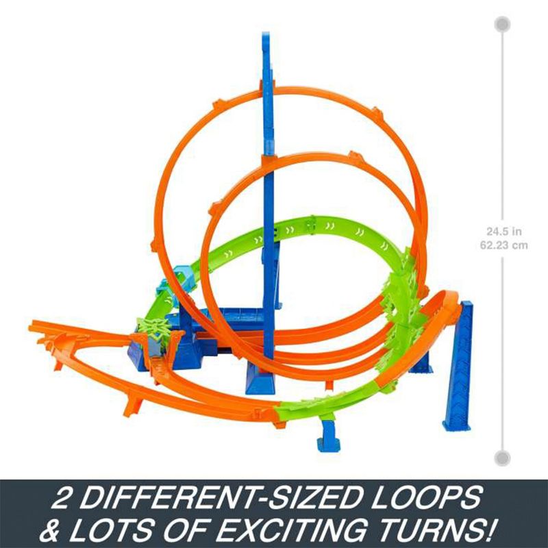 Hot Wheels Easy Storage Track Set with 5 Crash Zones, Motorized Boosters, 1 Car, and 2 Different Sized Loops for Kids Motor Vehicle Playsets, 6 of 8