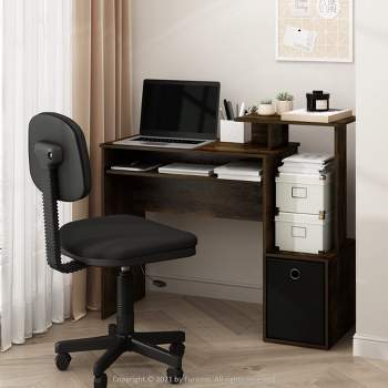 Furinno Econ Multipurpose Home Office Computer Writing Desk w/Bin, Amber Pine/Black