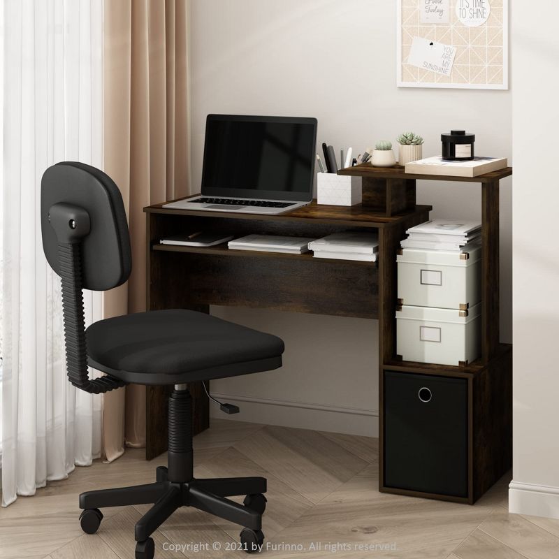 Furinno Econ Multipurpose Home Office Computer Writing Desk w/Bin, Amber Pine/Black, 1 of 5