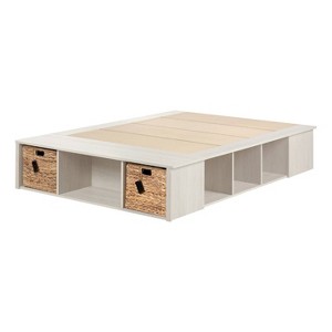 HomeStock Storage Platform Bed with Wicker Baskets Winter Oak Avilla - 1 of 4