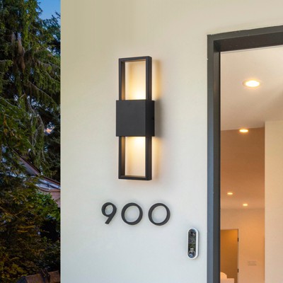 LLHZSY 15 3/4" Black Modern Integrated LED Outdoor Wall Light for Outside House, Waterproof Porch Lantern Sconce