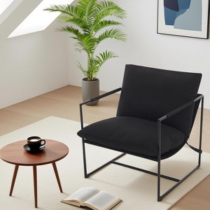 Sling Accent Chair for Living Room,Modern Metal Framed Cozy Armchair,Upholstered Chairs with Shredded Foam Cushioning, Lounge Chair, Black - 1 of 4